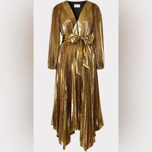 NWT Milly Liora Pleated Gold Lame Dress